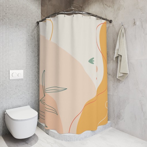 Orange Lake Designer Bathroom Curtain Modern Boho Abstract Flowers Shower Curtain - Image 2