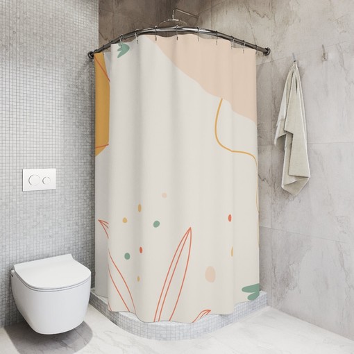 Orange Lake Designer Minimalist Leaf Home Art Boho Abstract Flowers Shower Curtain - Image 2