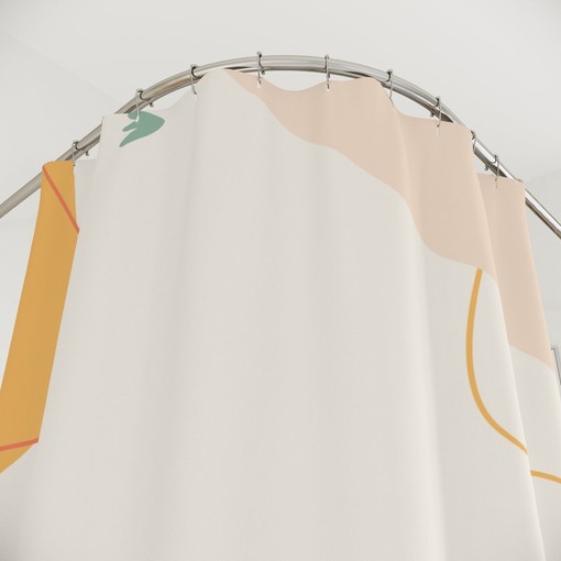 Orange Lake Designer Minimalist Leaf Home Art Boho Abstract Flowers Shower Curtain - Image 4