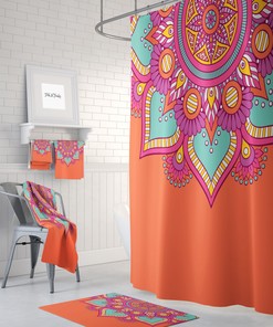 Orange Mandala Boho Shower Curtain Set with At Home Shower Curtains