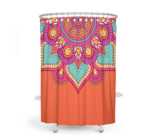 Orange Mandala Boho Shower Curtain Set with At Home Shower Curtains - Image 2