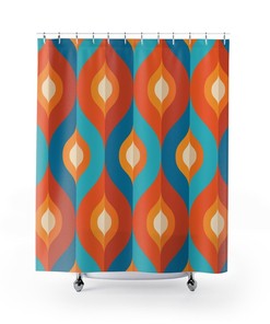 Orange Mid Century Modern Shower Curtain, Vintage Retro 1950s-1960s Bathroom Decor