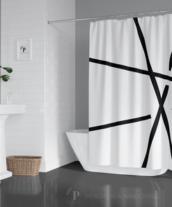 Orange Squares Abstract Shower Curtain with Modern Eco-Friendly Material and Waterproof Design for Decoration