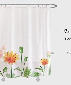 Orange Wildflower Shower Curtain, Customizable Size, Plant Bathroom Decor with Hooks