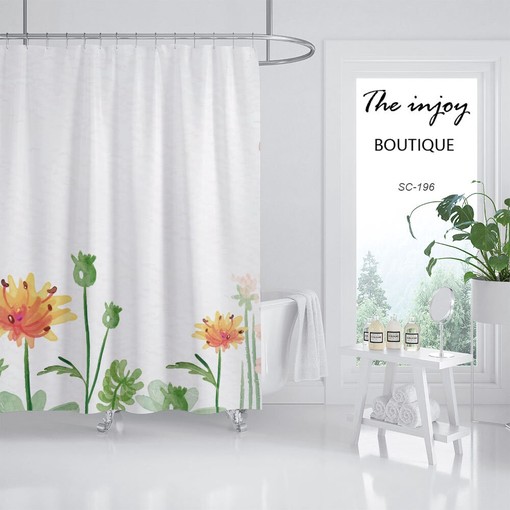 Orange Wildflower Shower Curtain, Customizable Size, Plant Bathroom Decor with Hooks - Image 2