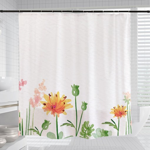 Orange Wildflower Shower Curtain, Customizable Size, Plant Bathroom Decor with Hooks - Image 3