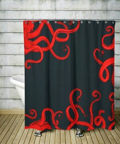 Orange and Black Octopus Disney Shower Curtain Set with Optional Accessories