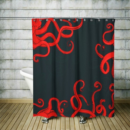 Orange and Black Octopus Disney Shower Curtain Set with Optional Accessories