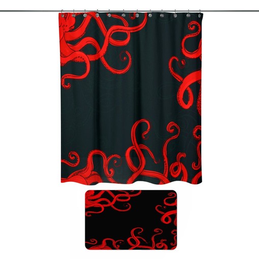 Orange and Black Octopus Disney Shower Curtain Set with Optional Accessories - Image 2