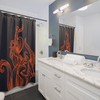 Orange and Blue Octopus Tentacle Monster Print Shower Curtain for Playful Bathroom Decor
