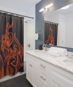 Orange and Blue Octopus Tentacle Monster Print Shower Curtain for Playful Bathroom Decor