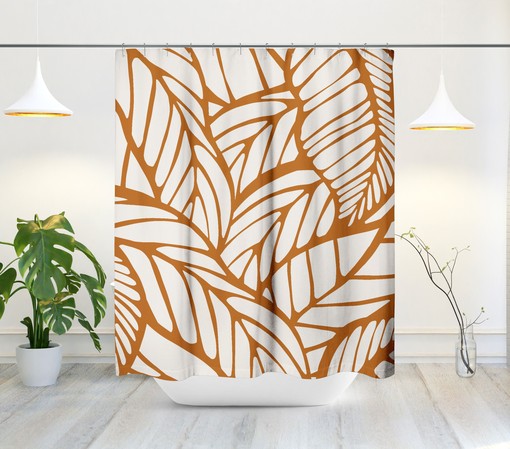 Orange and Tropical Botanical Leaf Shower Curtain - Abstract Design for Mid Century Modern Bathroom Decor - Image 2