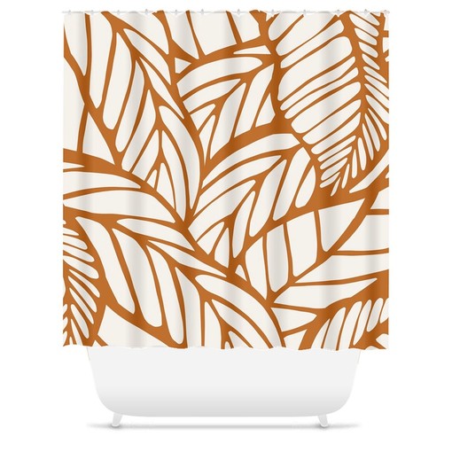 Orange and Tropical Botanical Leaf Shower Curtain - Abstract Design for Mid Century Modern Bathroom Decor - Image 3