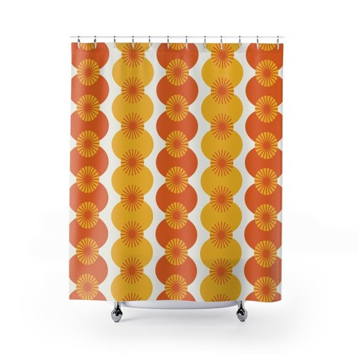 Orange and Yellow Shower Curtain: Mid Century Modern Retro Vibes - Image 2