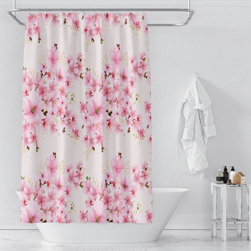 Oriental Cherry Blossom Shower Curtain with Oriental Bath Set for Serene Bathroom Decor - Image 2