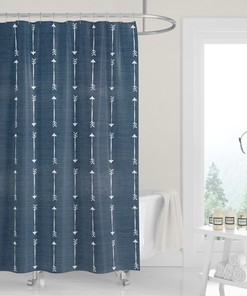 Original Dark Blue Denim Shower Curtain with White Arrows for Classic Country Western Bathroom