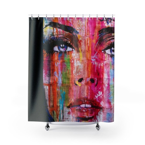 Original Woman's Face Art Shower Curtain | Street Art Inspired | Beautiful Bath Decor | Customizable