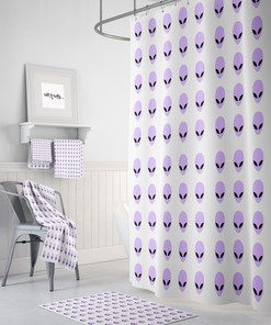 Out of This World Alien Shower Curtain with Purple and White Bathroom Decor for Sci-Fi Ambiance
