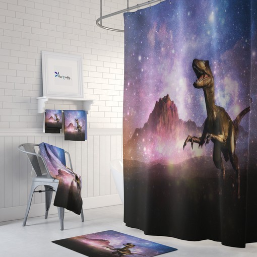 Outer Space Dinosaur Shower Curtain Set - Make Bath Time Fun for Kids