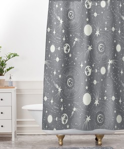 Outer Space Gray Shower Curtain with Constellations Design for Simple Bathroom