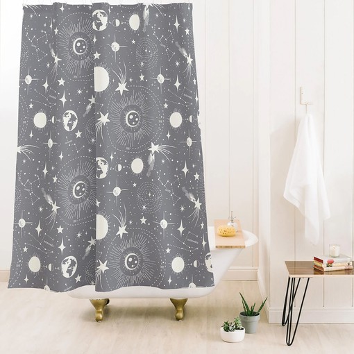 Outer Space Gray Shower Curtain with Constellations Design for Simple Bathroom - Image 2
