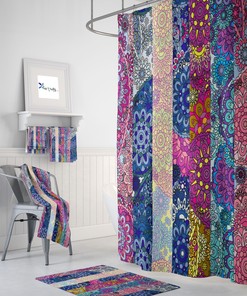 Paisley Boho Shower Curtain Set with Add-On Bathroom Decor Options