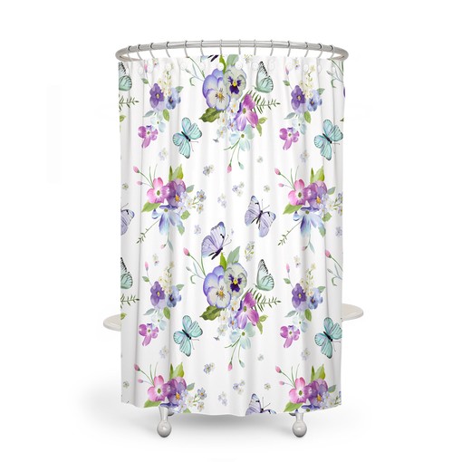 Pansy and Butterfly Floral Shower Curtain Set with Towels and Mat - Delightful Bathroom Decor - Image 3