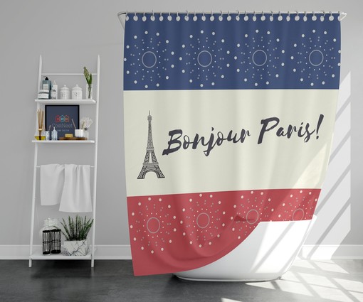 Paris Eiffel Tower Vintage Shower Curtain | Landmark Flag Linen Home Bath Decor