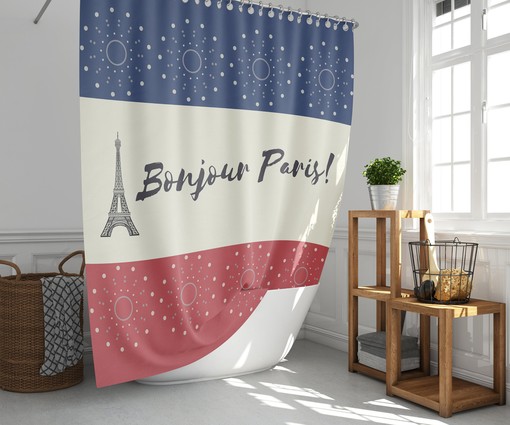 Paris Eiffel Tower Vintage Shower Curtain | Landmark Flag Linen Home Bath Decor - Image 2