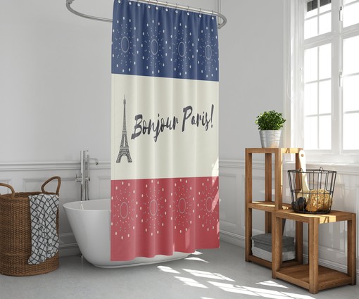 Paris Eiffel Tower Vintage Shower Curtain | Landmark Flag Linen Home Bath Decor - Image 3