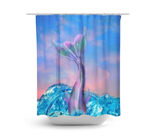 Pastel Ocean Sky Mermaid Tail Shower Curtain Bath Set for Dreamy Bathroom Decor | shower curtains colorful - Image 2