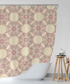 Pastel Pinks Boho Mandala Tiles Shower Curtain / Bohemian Geometric Bathroom Print / Eclectic Home Gift Idea