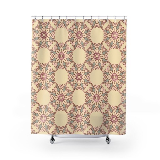 Pastel Pinks Boho Mandala Tiles Shower Curtain / Bohemian Geometric Bathroom Print / Eclectic Home Gift Idea - Image 2