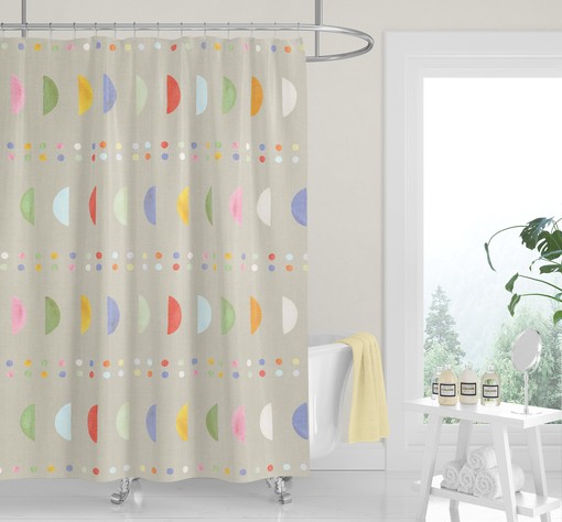 Pastel Watercolor Boho Dots Shower Curtain, Minimalist and Beige Fabric Bath Curtain - Image 2
