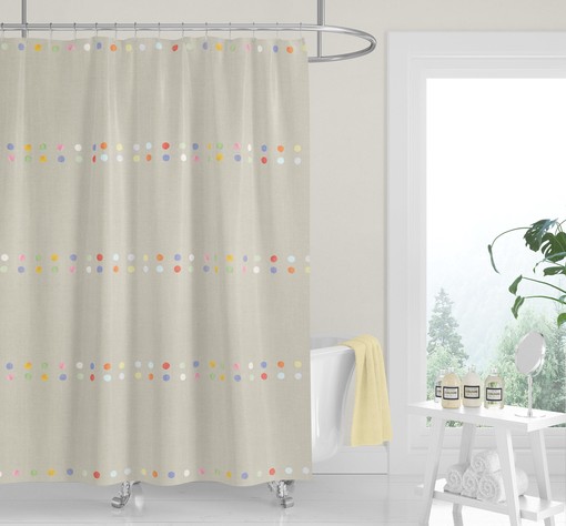 Pastel Watercolor Boho Dots Shower Curtain, Minimalist and Beige Fabric Bath Curtain - Image 3