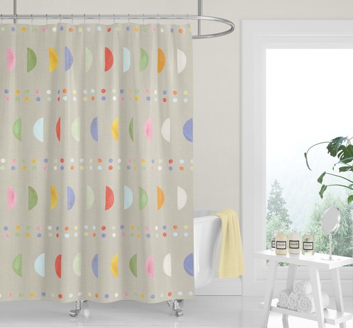 Pastel Watercolor Boho Dots Shower Curtain, Minimalist and Beige Fabric Bath Curtain Bathroom Décor