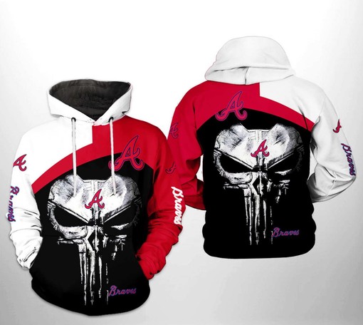 Patriotic Atlanta Braves All-Over Print US Flag Skull 3D Zipper Hoodie