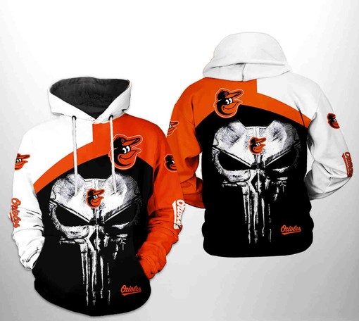 Patriotic Baltimore Orioles MLB Punisher Skull Hoodie