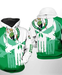Patriotic Boston Celtics NBA Team Skull All-Over Print Hoodie