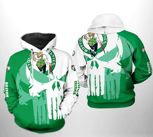 Patriotic Boston Celtics NBA Team Skull All-Over Print Hoodie