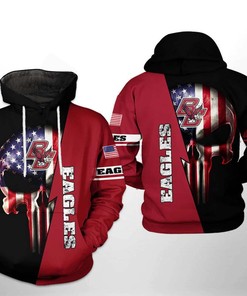 Patriotic Boston College Eagles NCAA US Flag Skull Zip-Up Hoodie