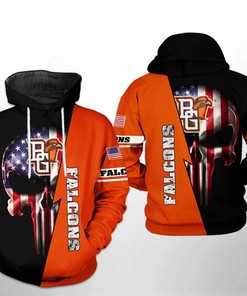 Patriotic Bowling Green Falcons NCAA US Flag Skull All-Over Print Hoodie