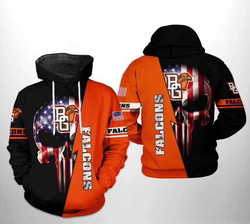 Patriotic Bowling Green Falcons NCAA US Flag Skull All-Over Print Hoodie