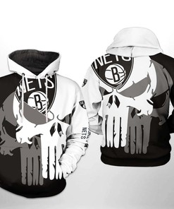 Patriotic Brooklyn Nets NBA Team Skull All-Over Print Hoodie