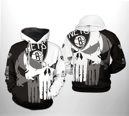 Patriotic Brooklyn Nets NBA Team Skull All-Over Print Hoodie