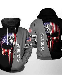 Patriotic Brooklyn Nets NBA US Flag Skull All-Over Print Hoodie