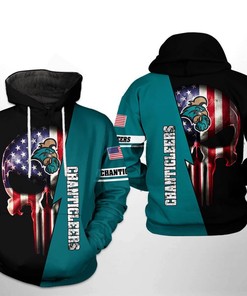 Patriotic Coastal Carolina Chanticleers NCAA US Flag Skull All-Over Print Hoodie