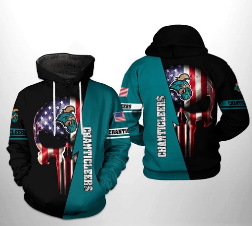 Patriotic Coastal Carolina Chanticleers NCAA US Flag Skull All-Over Print Hoodie