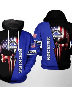 Patriotic Colorado Rockies MLB US Flag Skull All-Over Print Hoodie