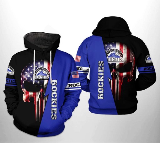 Patriotic Colorado Rockies MLB US Flag Skull All-Over Print Hoodie